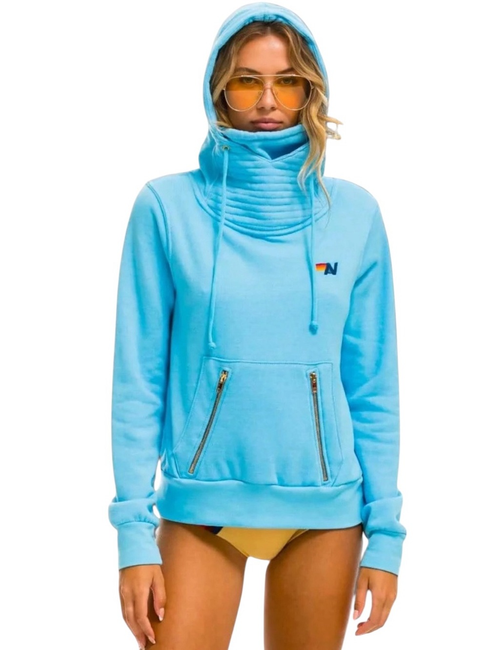 Aviator Nation Ninja Hoodie Sky Blue Pullover Sweatshirt Unisex S